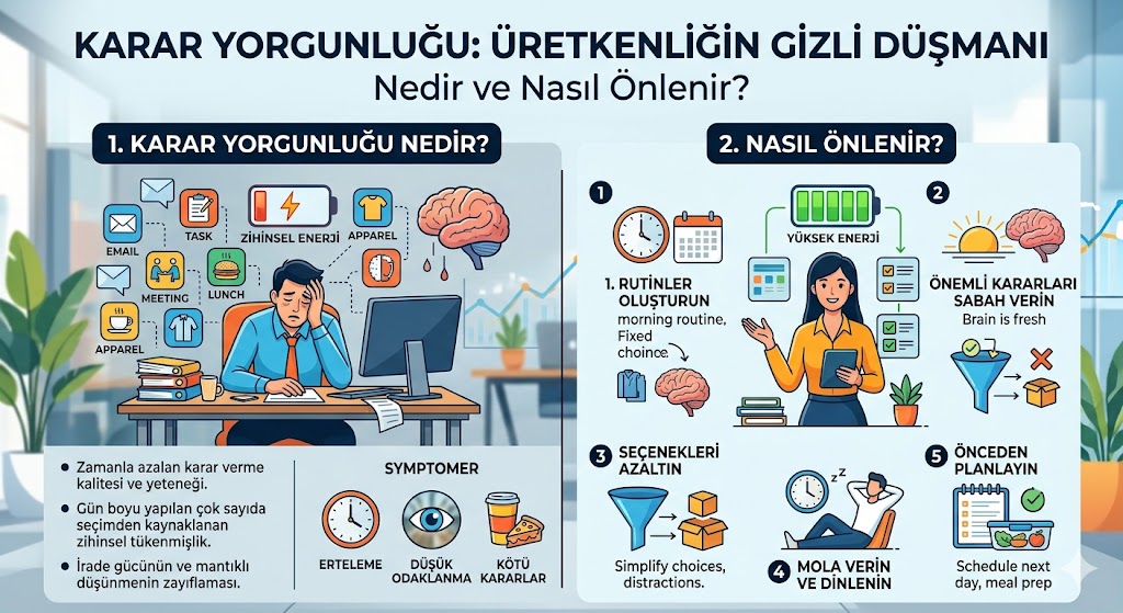 karar yorgunluğu, üretkenlik artırma, rutin oluşturma, zaman yönetimi