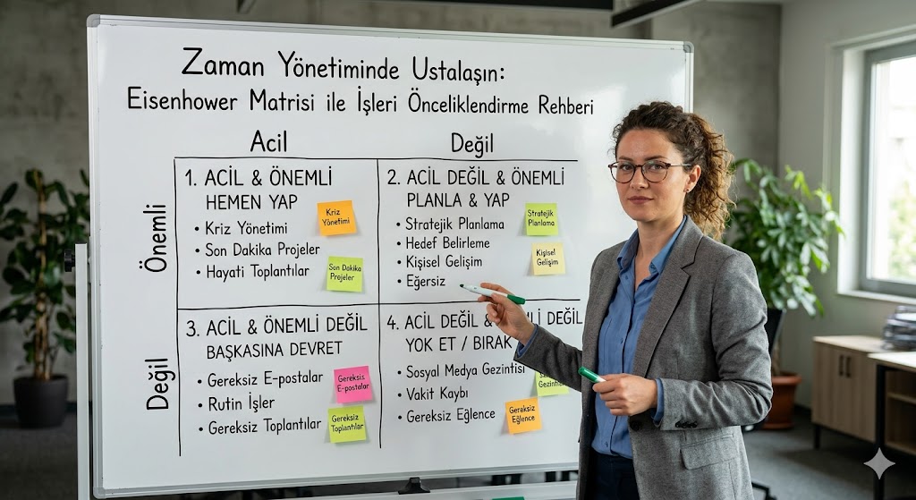 eisenhower matrisi, acil önemli matrisi, zaman yönetimi teknikleri, önceliklendirme